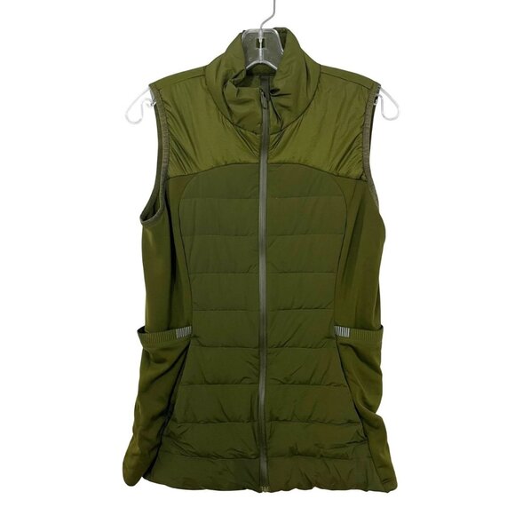 Lululemon Down For It All Green Puffer Vest Grey Goose Down - Women's Size 10 - Picture 1 of 12